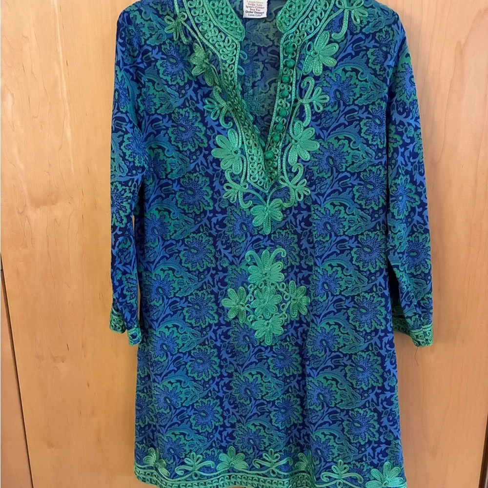 Gretchen Scott Designs Blue and Green Floral Tunic - Picture 1 of 4